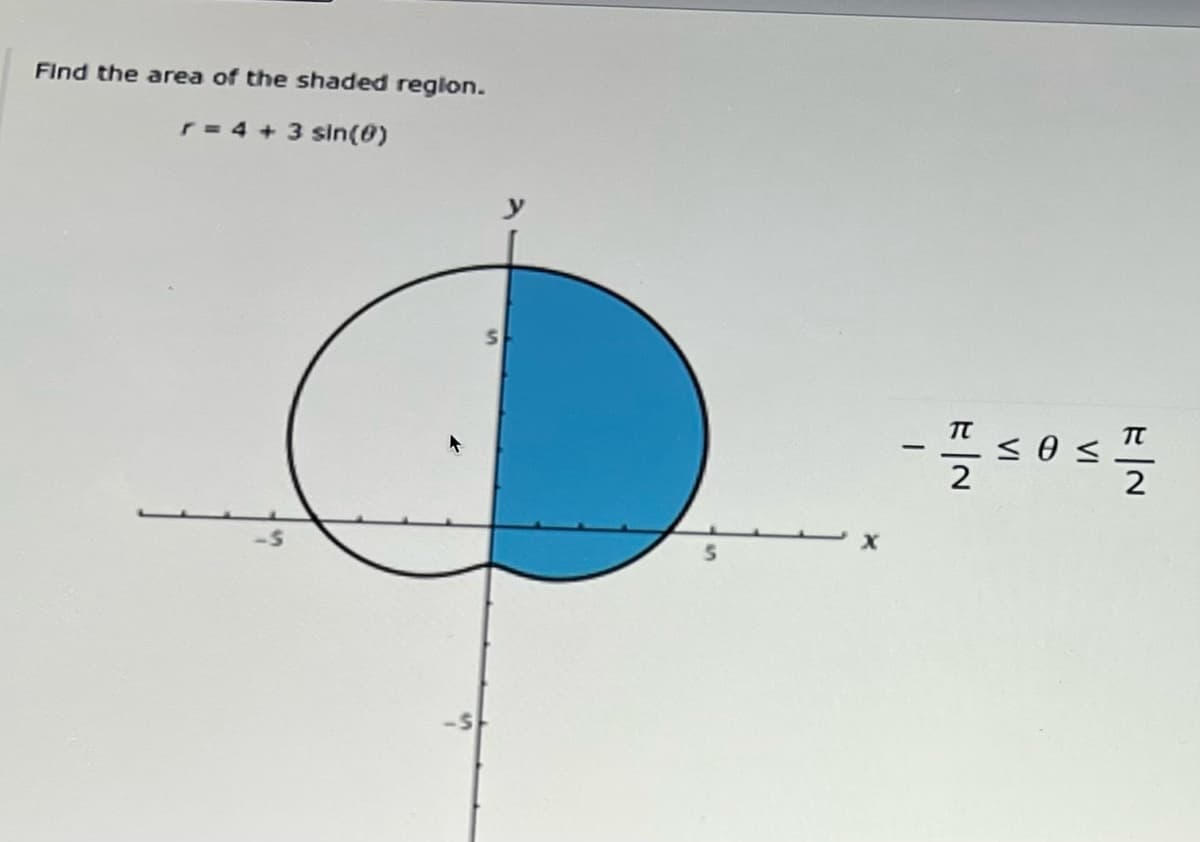 Find the area of the shaded reglon.
r= 4 +3 sin(8)
TT
2
2
