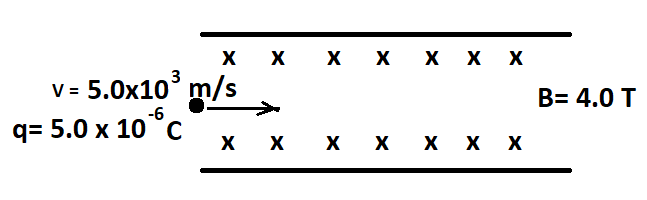 ххх х х х х
/ = 5.0x10³ m/s
q= 5.0 x 10³c
-6
ххххххх
B= 4.0 T