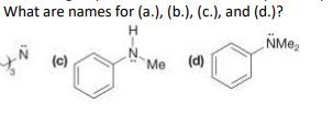 What are names for (a.), (b.), (c.), and (d.)?
NMe,
it
(c)
Me
(d)
