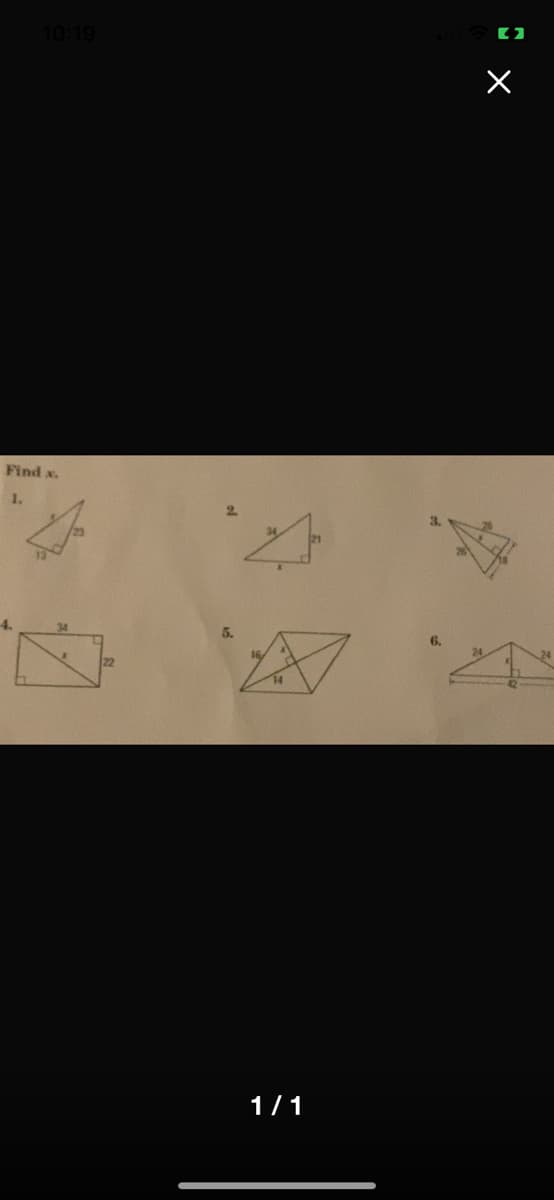 10:19
Find x.
1.
1/1
