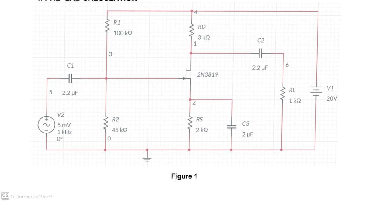 R1
RD
100 k2
3 k2
1
C2
C1
6
2.2 µF
2N3819
H
RL
V1
2.2 µF
20V
1 k2
V2
R2
RS
5 mV
C3
1 kHz
45 k2
2 k2
2 µF
0°
Figure 1
CS CamScanner - Wo guall
21
3.
