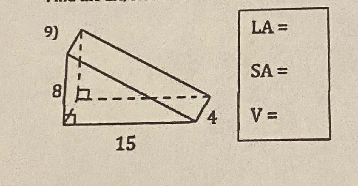 LA =
SA =
8 2.
伍
4
V =
15

