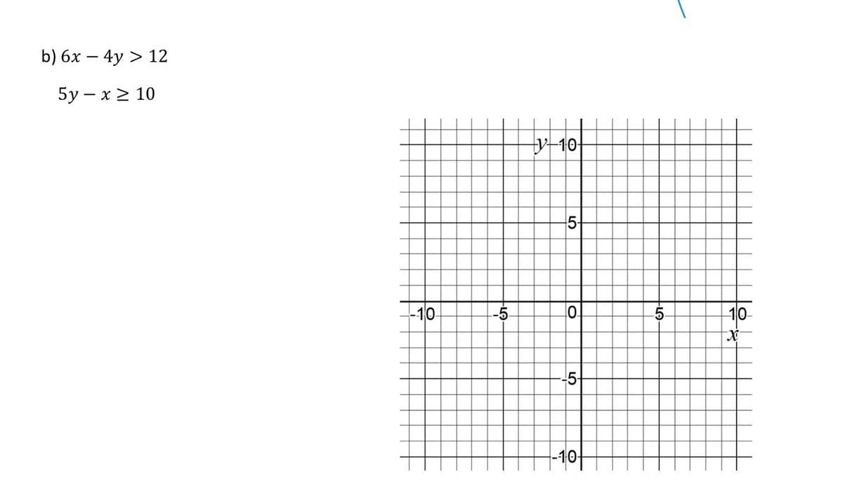 b) 6x – 4y > 12
5y – x > 10
-10-
5-
-10-
5-
10-
-10-
ம்
