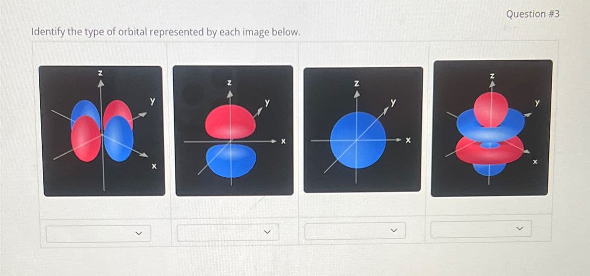 Identify the type of orbital represented by each image below.
Z
X
Question #3