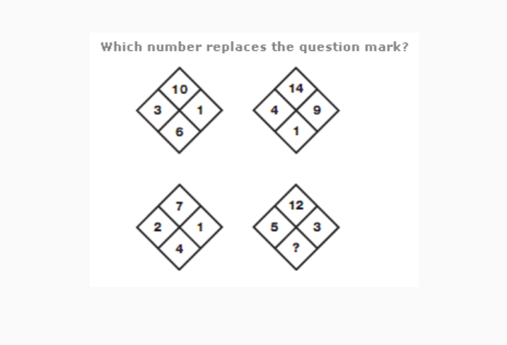 Which number replaces the question mark?
10
14
6
1
12
2
5
?
4.
4.
