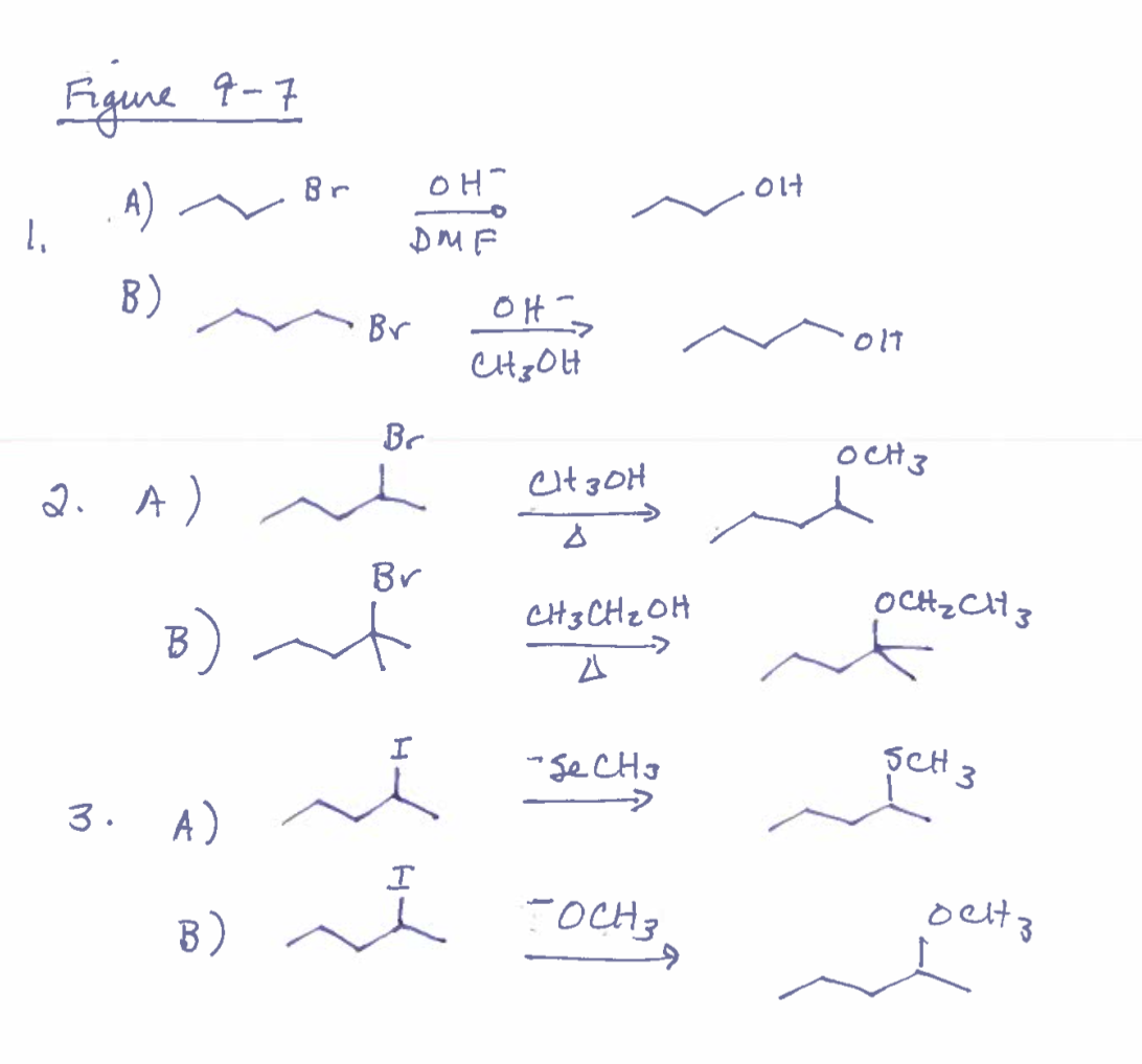 I.
Гідше 9-7
A)
B)
2. А)
B
3. А)
Br
он
DMF
Br
Br
Br
он
CH3OH
->
ензон
Д
CH3CH₂OH
Д
де сно
8) я госную
он
он
осно
OCH₂CH3
бен
Deltz