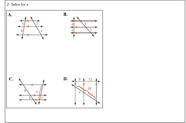 2. Solve for x.
А.
В.
С.
D. A 8A
12
24
11.
