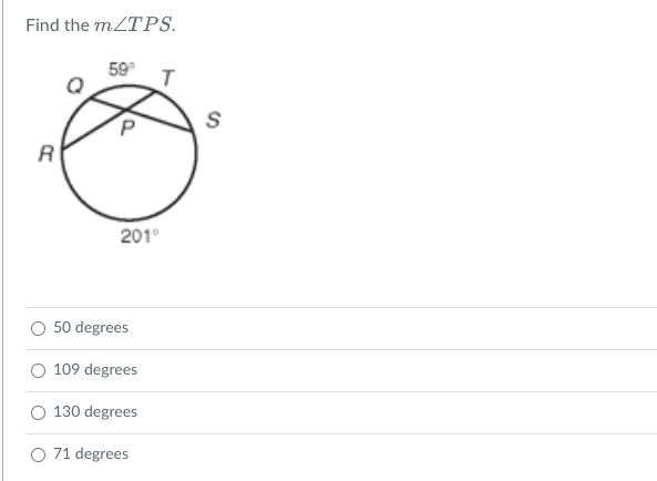 Find the m/TPS.
59° T
R
201⁰
50 degrees
109 degrees
130 degrees
O 71 degrees
S