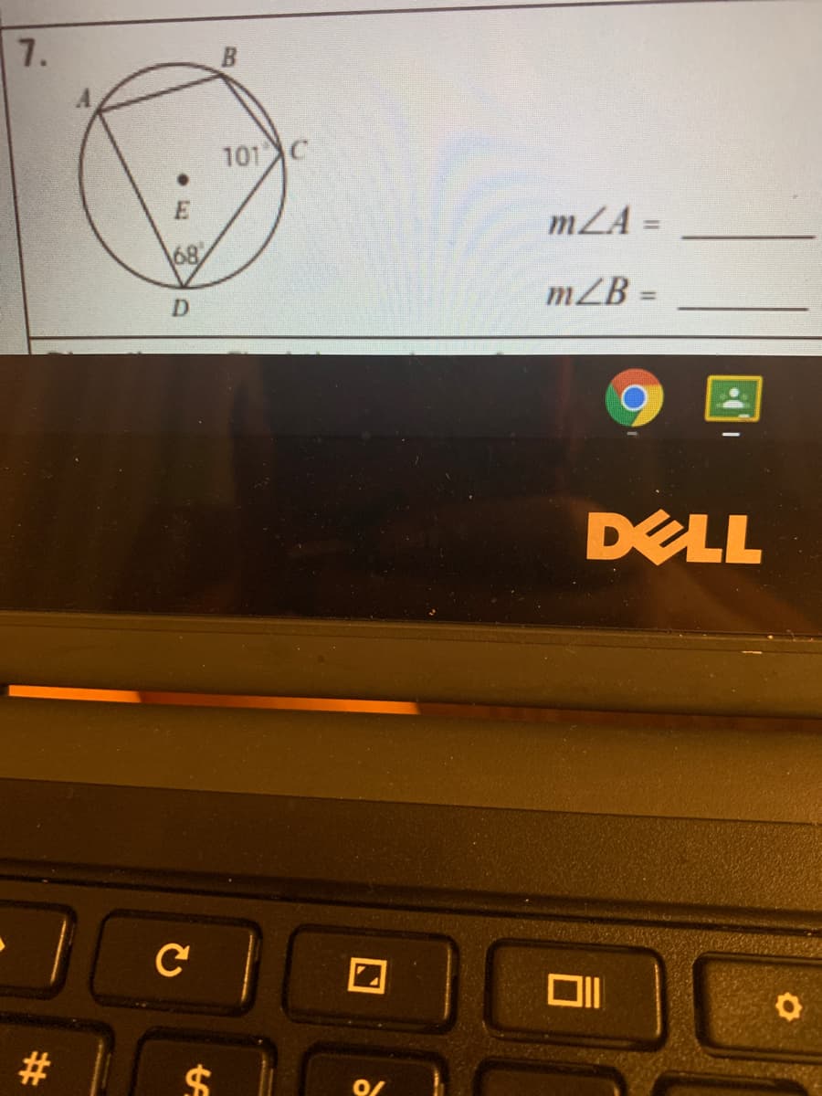 7.
101 C
mZA =
68
D.
mZB =
%3D
DELL
23
%24
