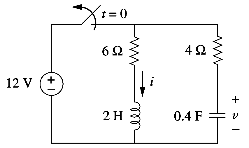 t = 0
4 2
12 V
+
+
2 H
0.4 F
ll
