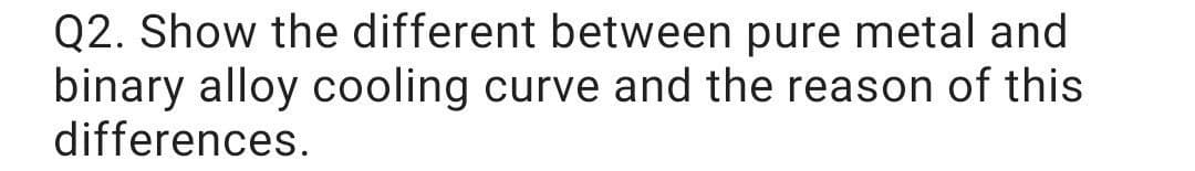 Q2. Show the different between pure metal and
binary alloy cooling curve and the reason of this
differences.
