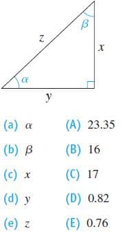 y
(а) а
(А) 23.35
(b) В
(B) 16
(с) х
(С) 17
(d) у
(D) 0.82
(е) г
(E) 0.76
