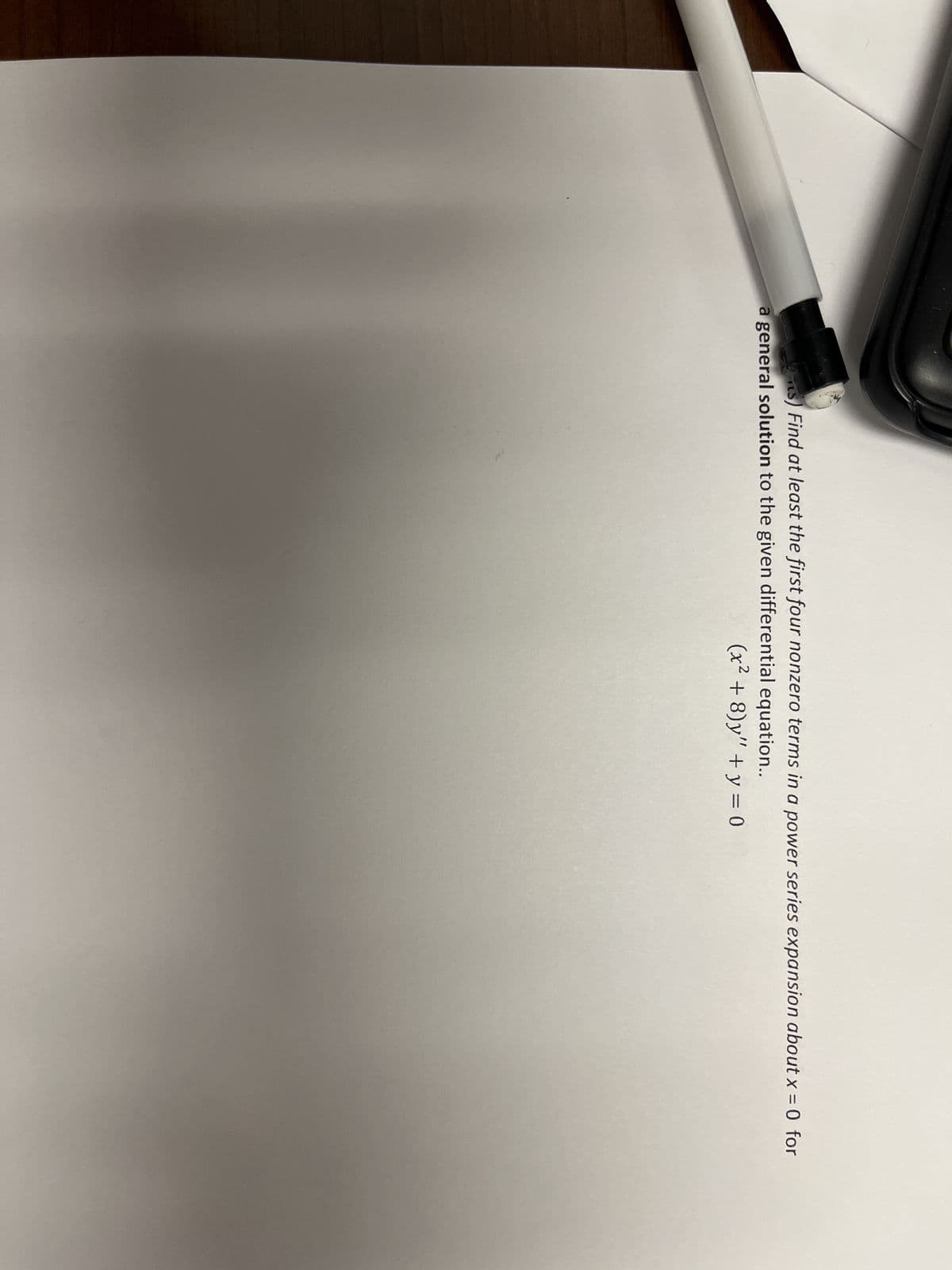 s) Find at least the first four nonzero terms in a power series expansion about x = 0 for
a general solution to the given differential equation..
(x² + 8)y" + y = 0