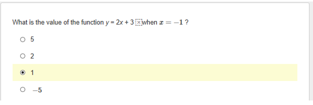 What is the value of the function y = 2x + 3 when z = -1?
