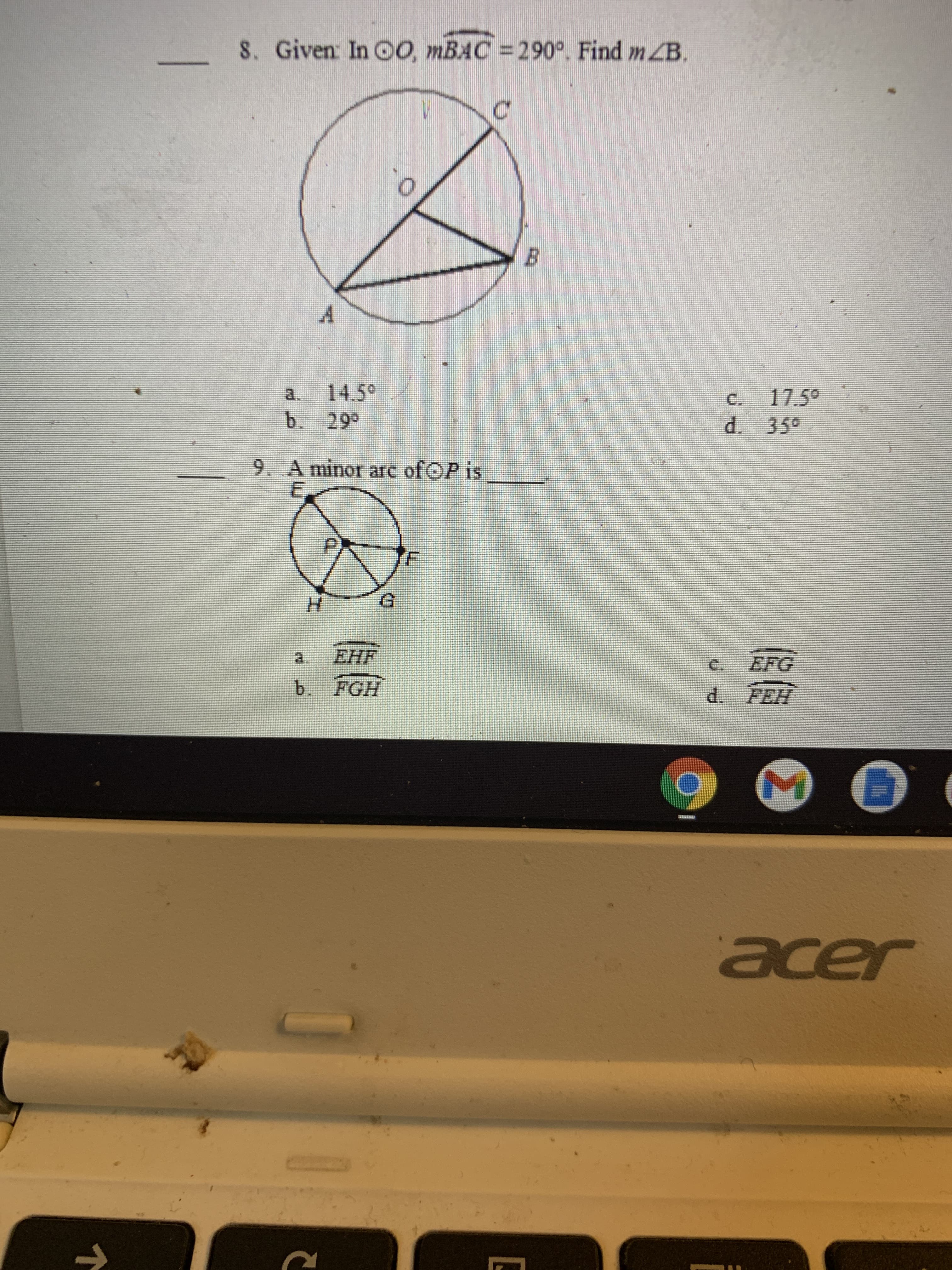 Given: In OO, MBAC =290°. Find mZB.
