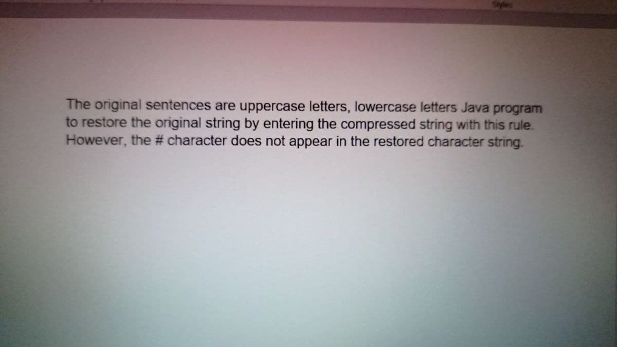 The original sentences are uppercase letters, lowercase letters Java program
to restore the original string by entering the compressed string with this rule.
However, the # character does not appear in the restored character string.
