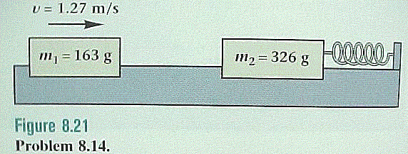 U = 1.27 m/s
11 = 163 g
m2= 326 g
Figure 8.21
Problem 8.14.
