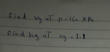 find Va al p-160 KPa-
find hg al Vg - 1.1
