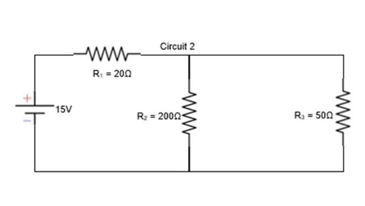 Circuit 2
ww
R = 200
%3D
15V
R2 = 2000
R3 = 500
ww
