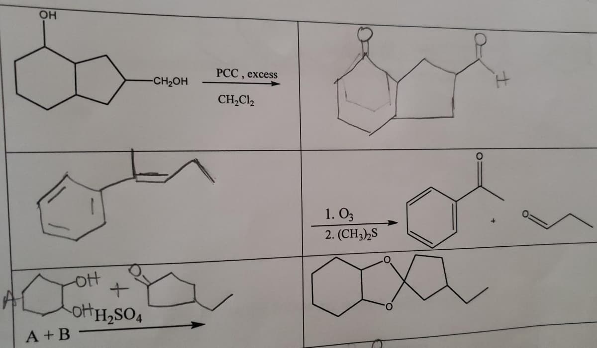 РСС , еxcess
-CH2OH
CH,Cl2
1. Оз
2. (CH3),S
otHH2SO4
A +B
