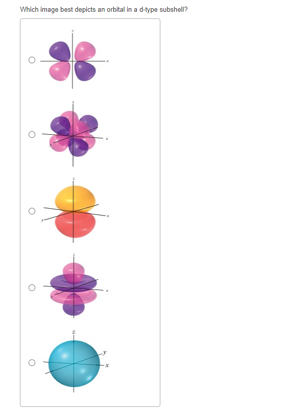 Which image best depicts an orbital in a d-type subshell?
