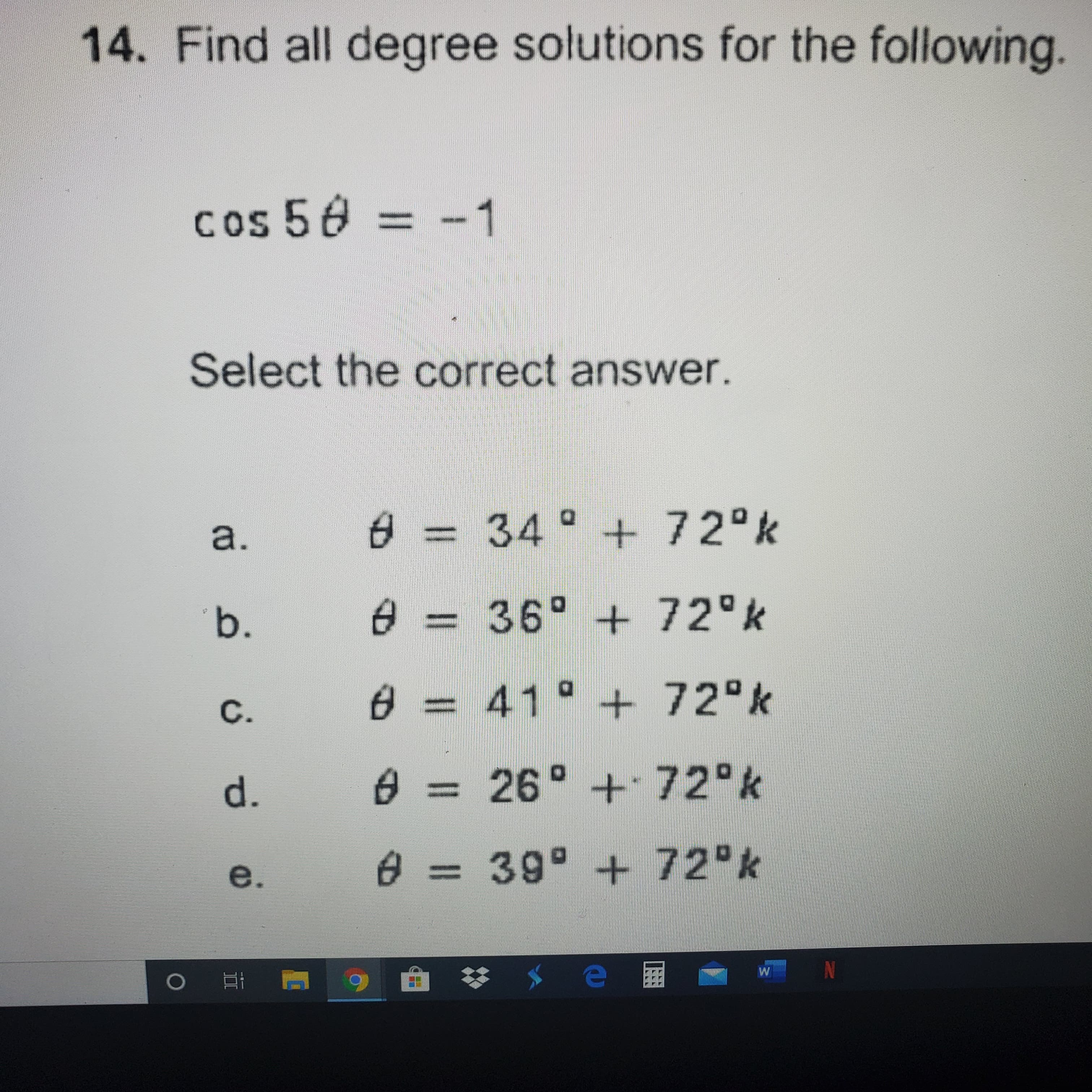 Cos 56
= -1
%3D
Select the correct answer.
