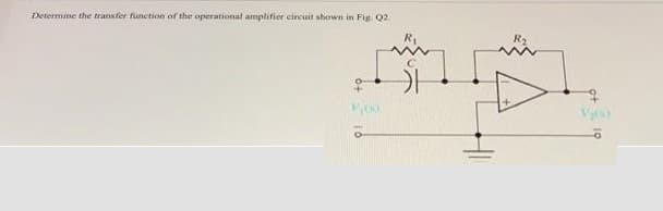 Determine the transfer function of the operational amplifier circuit shown in Fig Q2.
R2
