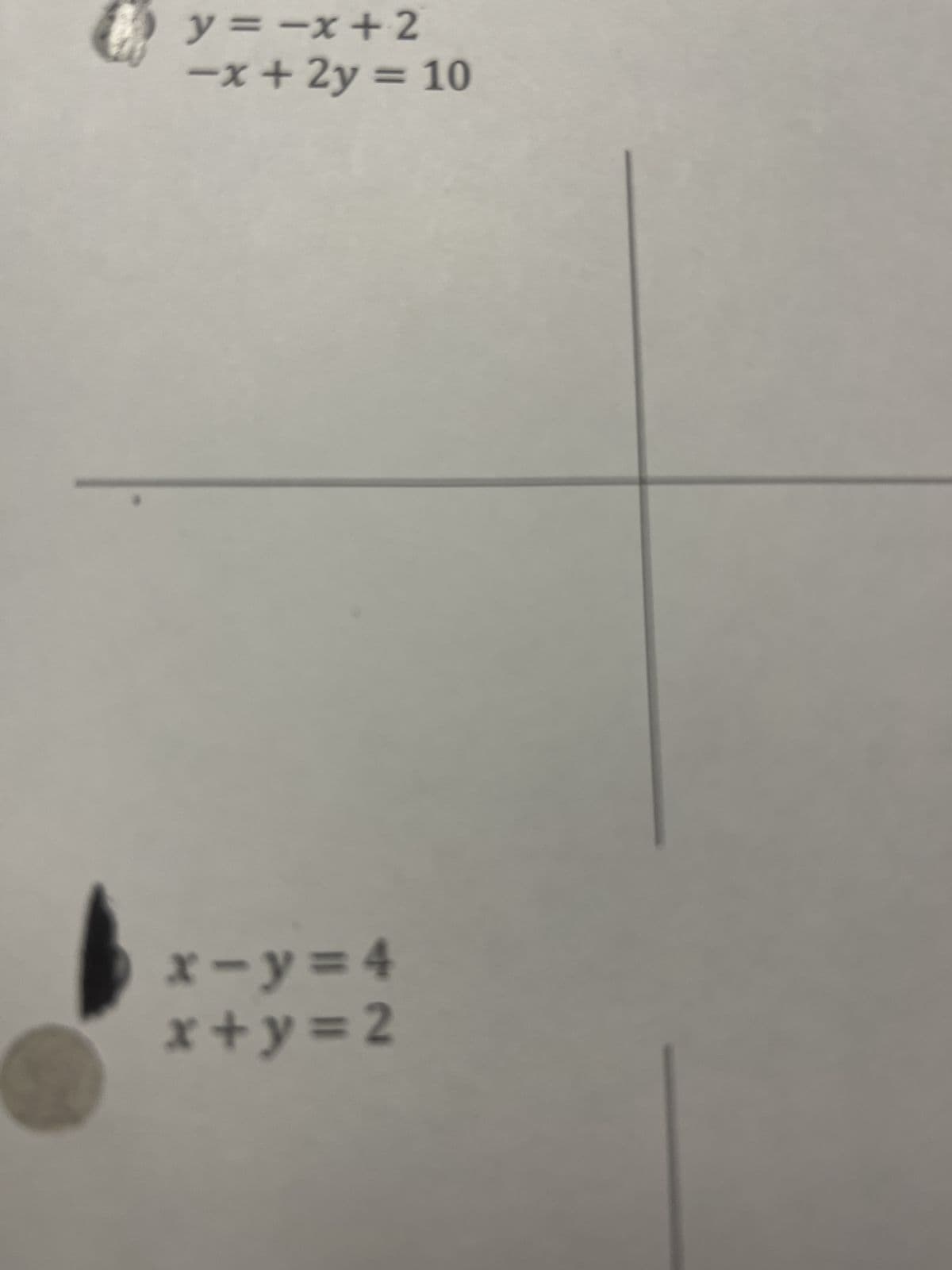 y = -x +2
-x + 2y = 10
x=y=4
x+y=2