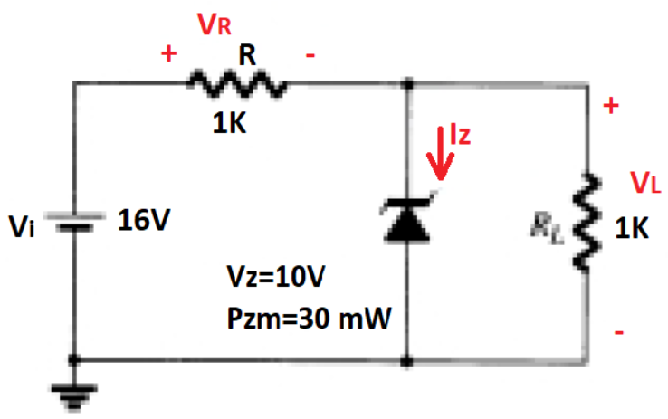 VR
R
1K
|Iz
VL
Vi
16V
1K
Vz=10V
Pzm=30 mW
+
