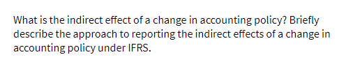 What is the indirect effect of a change in accounting policy? Briefly
describe the approach to reporting the indirect effects of a change in
accounting policy under IFRS.
