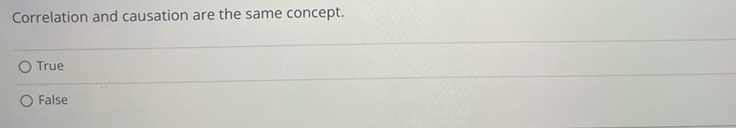Correlation and causation are the same concept.
O True
False