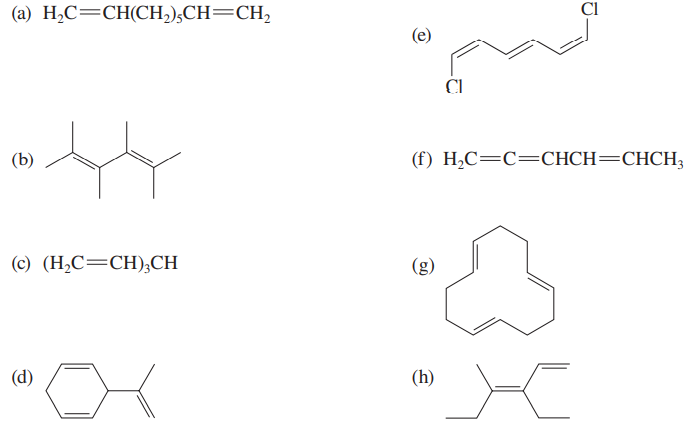 (a) H,C=CH(CH,),CH=CH,
CI
(е)
(f) Н,С—С—СНCH—CHCH,
(c) (Н,С—СH),CH
(g)
(d)
(h)
