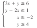 (3x + y < 6
|y – 2r 2 1
x2 -2
y5 4
