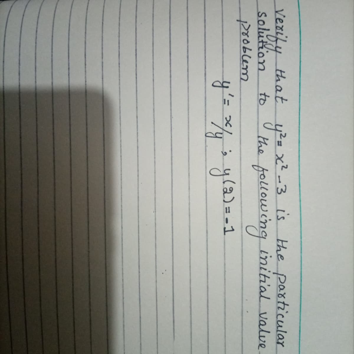 vexify
that
y2= x2 -3 is the particular
to
Solution
initial valve.
problem
=-1
