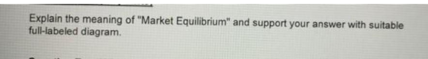 Explain the meaning of "Market Equilibrium" and support your answer with suitable
full-labeled diagram.
