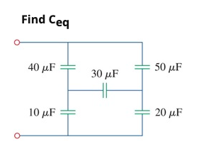 Find Ceq
40 μF
50 μF
30 μF
20 μF
10 μF
