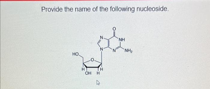 Provide the name of the following nucleoside.
HO.
H
0.
OH
H
H
D
NH
NH₂