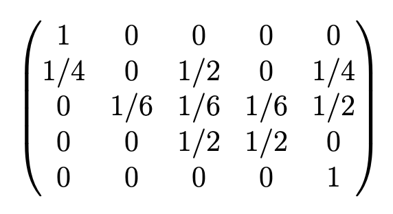 1
0
0
1/4 0 1/2
0
1/6
0
0
0
0
0
0
0 1/4
1/6 1/6 1/2
1/2 1/2
0
0
0
1