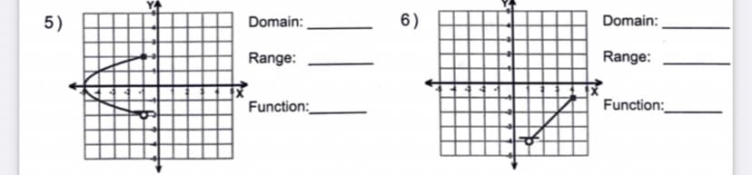 5)
Domain:
6)
Domain:
Range:
Range:
Function:_
Function:
