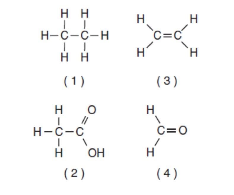 нн
II
H-C-C-Н
II
нн
(1)
І-О-І
Н-С-С
0
1
(2)
ОН
H
I
C=C²
Н
(3)
Н
1
н
c=0
(4)
'Н