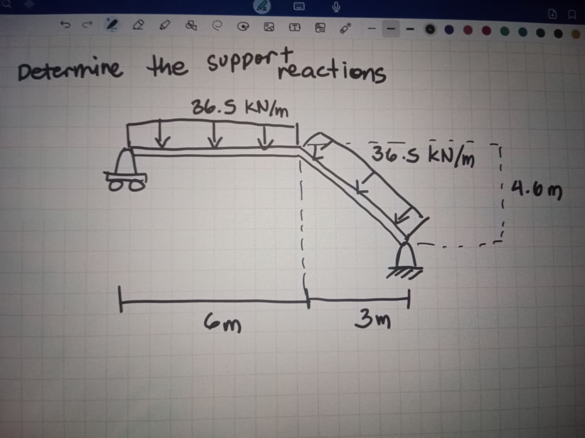 t
N
8
Determine the support the actions
36.5 kN/m
6m
36.5 kN/m 1
3m
.4.6m