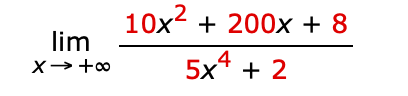 10x2 + 200х + 8
lim
5x4 + 2
