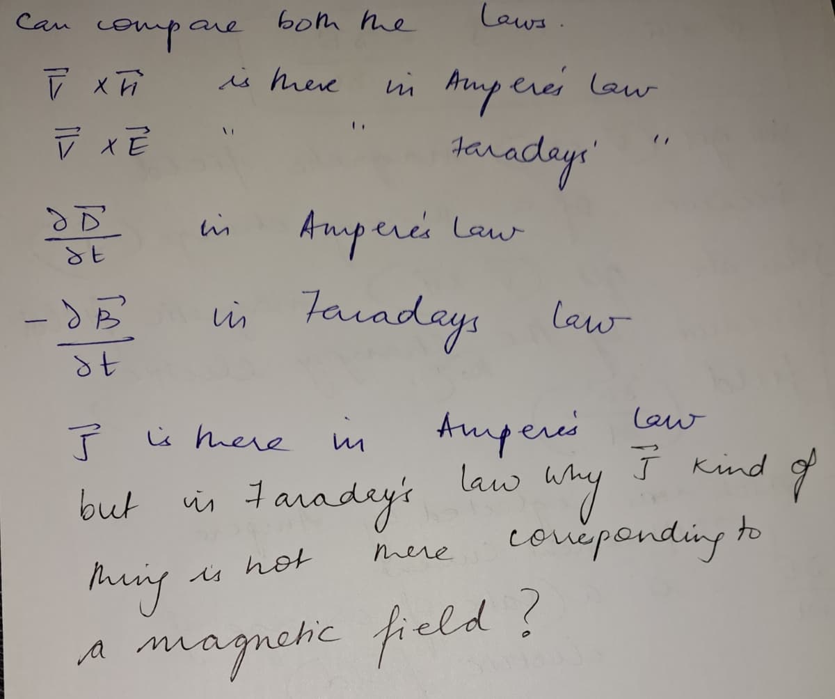 Can comp
Laws.
are
bom he
a
is here
ni Amp eres Law
taradayi'
Amperes Law
in
in Faradays
law
Law
s here m
Amperes
Ī Kind of
daradeys law
Auing
a magnehic field?
but
in
conepending to
mere
is hot
