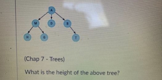 (Chap 7- Trees)
What is the height of the above tree?