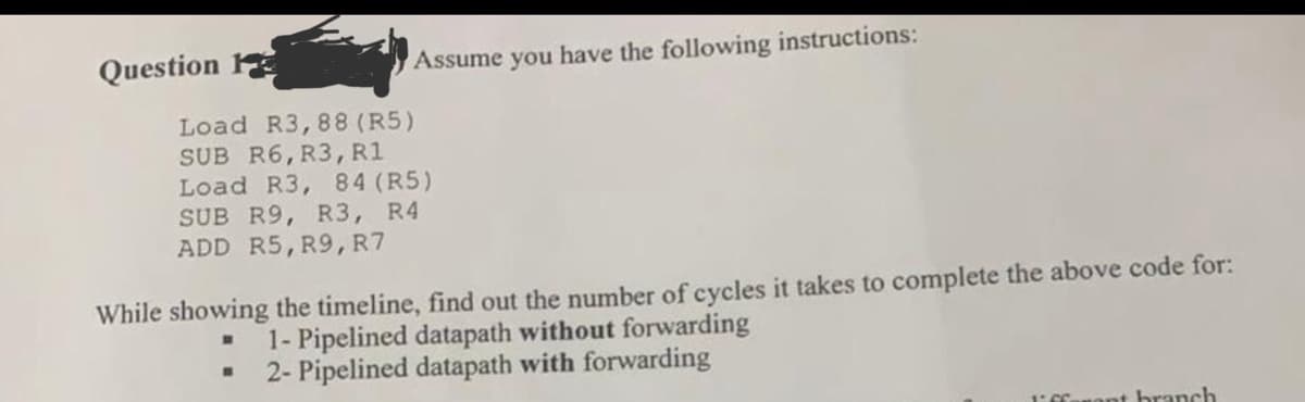 Question
Assume you have the following instructions:
Load R3,88 (R5)
SUB R6, R3, R1
Load R3, 84 (R5)
SUB R9, R3, R4
ADD R5, R9, R7
While showing the timeline, find out the number of cycles it takes to complete the above code for:
"
1- Pipelined datapath without forwarding
2- Pipelined datapath with forwarding
liffamant branch