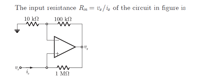 The input resistance Rin=
Ve / iz of the circuit in figure is
10 kN
100 kN
1 ΜΩ
