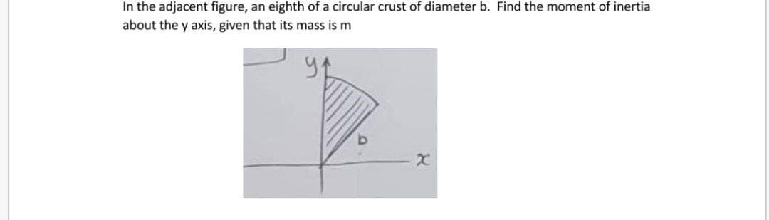 In the adjacent figure, an eighth of a circular crust of diameter b. Find the moment of inertia
about the y axis, given that its mass is m
