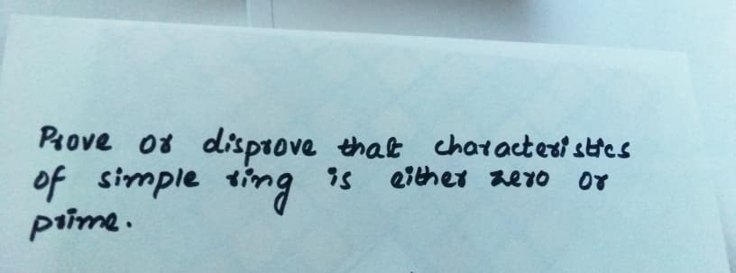 disprove that chatactest stcs
either zero
Pove 08
of simple ting
piime.
