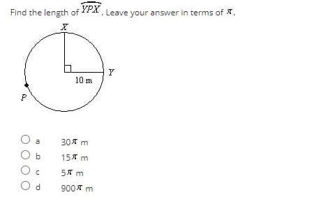 Find the length of PX, Leave your answer in terms of X,
10 m
a
30X m
15X m
5* m
900T m
O O
