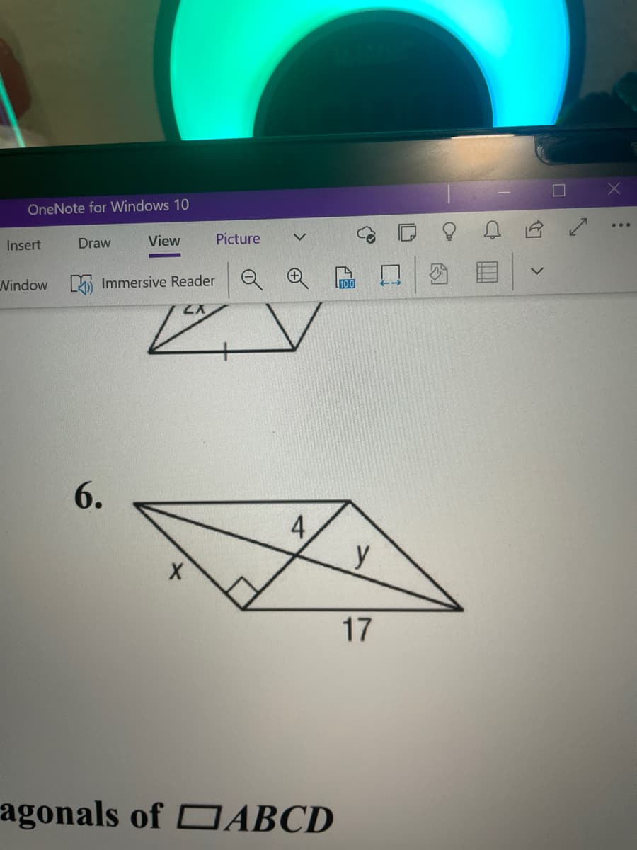 OneNote for Windows 10
Insert
Draw
View
Picture
Nindow
A Immersive Reader
6.
4
y
17
agonals of OABCD
